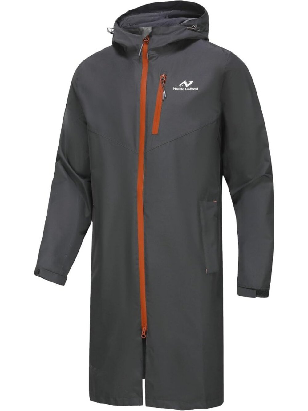 Waterproof Breathable Rain Jacket for Men, Long Hooded Windbreaker for Outdoors